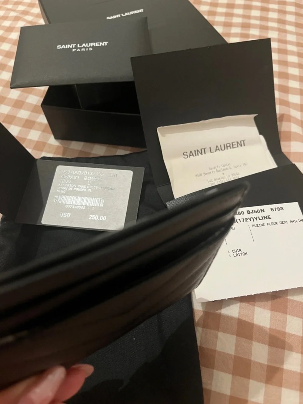 Saint Laurent Black Quilted Card Case with Gold YSL Emblem